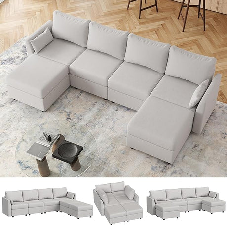 110.24" Modular Sectional Sofa, 6 Seat Modular Couch with Storage, Memory Foam