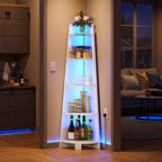 Corner Shelf Stand with Led Light, 70.9" Ladder Corner Bookshelf, Modern 5 Tier Corner Bookcase, Wooden Open Display Shelving Storage Rack for Bedroom, Living Room, Home Office, White