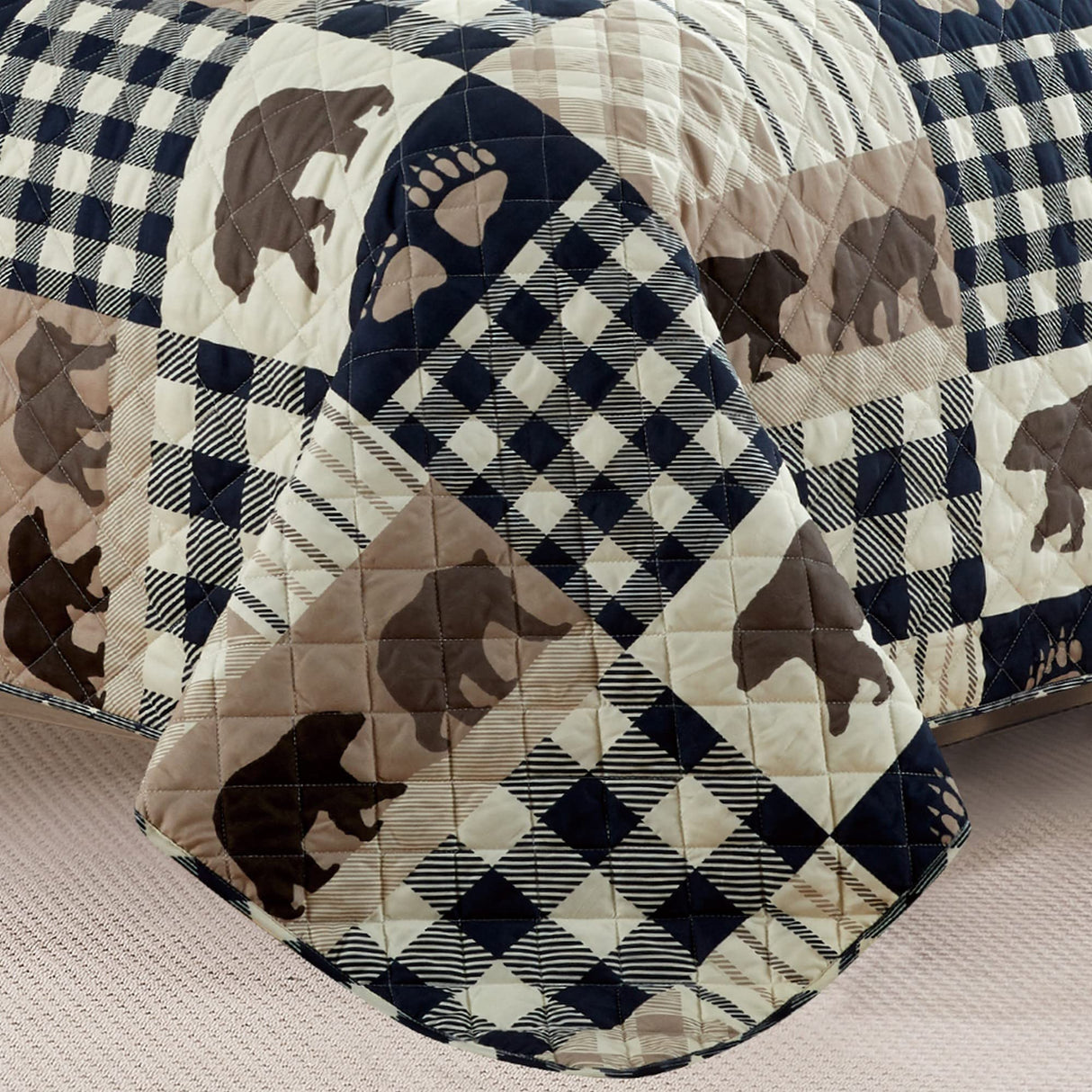 2 Piece Reversible Quilt Set with Sham | Twin Cabin Comforter Set | Rustic Bear