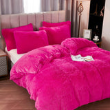 Shaggy Fluffy Faux Fur Duvet Cover Set Button Closure Velvety Bedding Set Comforter