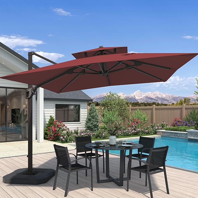 10x10 FT Cantilever Patio Umbrella Double Top Outdoor Square Large Heavy Duty Aluminum Offset Umbrellas