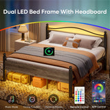 Queen Size Bed Frame with Headboard and Charging Station