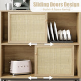 Sideboard Cabinet, Rattan Kitchen Buffet Storage Cabinet with Sliding Door