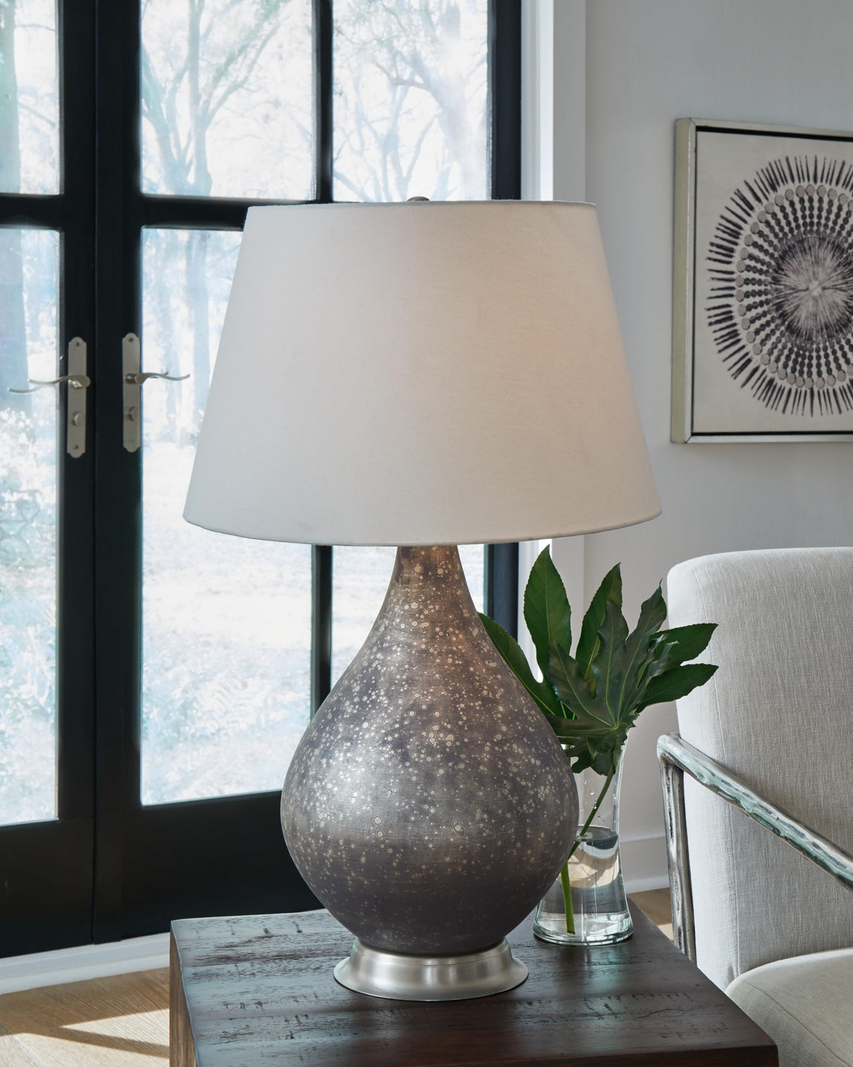 Bluacy Traditional 28.5 Inch Glass Table Lamp, Antique Gray