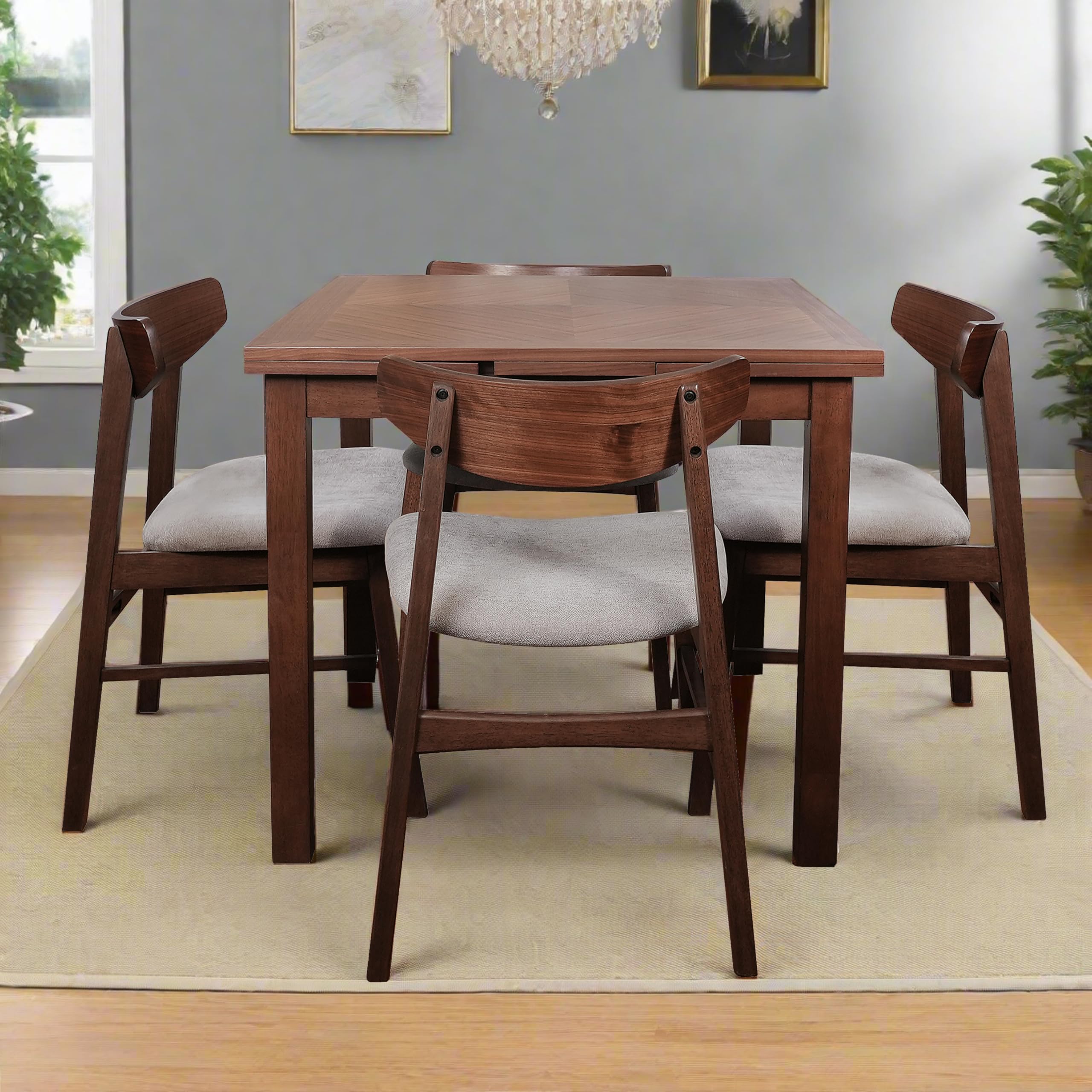 Extendable Dining Table Set for 4 - Walnut Veneer Space-Saving Design
