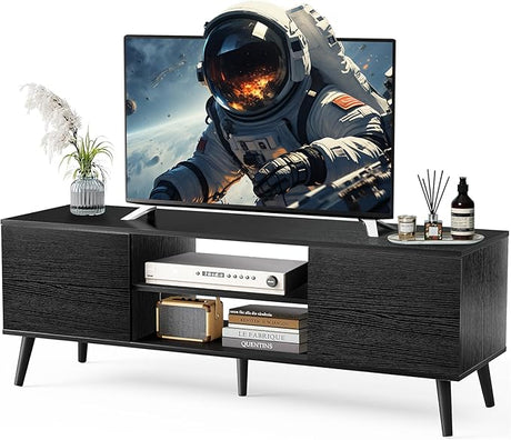 55 Inch TV, Retro Brown Wood Television Stand 1 Cabinet Modern Entertainment Center