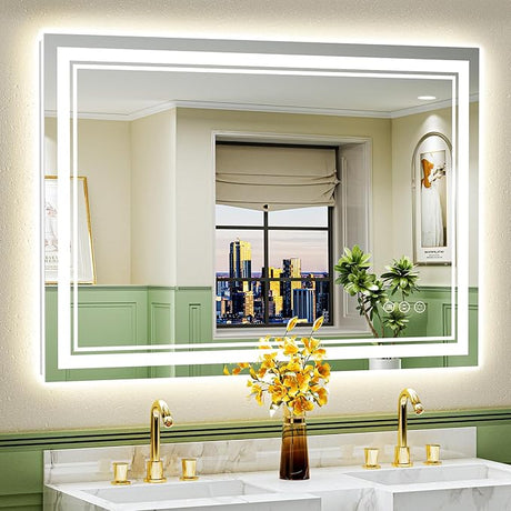 48x36 LED Mirror for Bathroom with Front and Backlit, Anti-Fog Lighted Vanity Mirror,