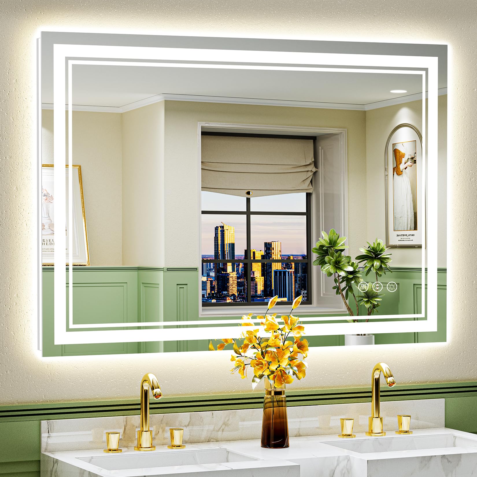LED Mirror for Bathroom with Front and Backlit, Anti-Fog Lighted Vanity Mirror