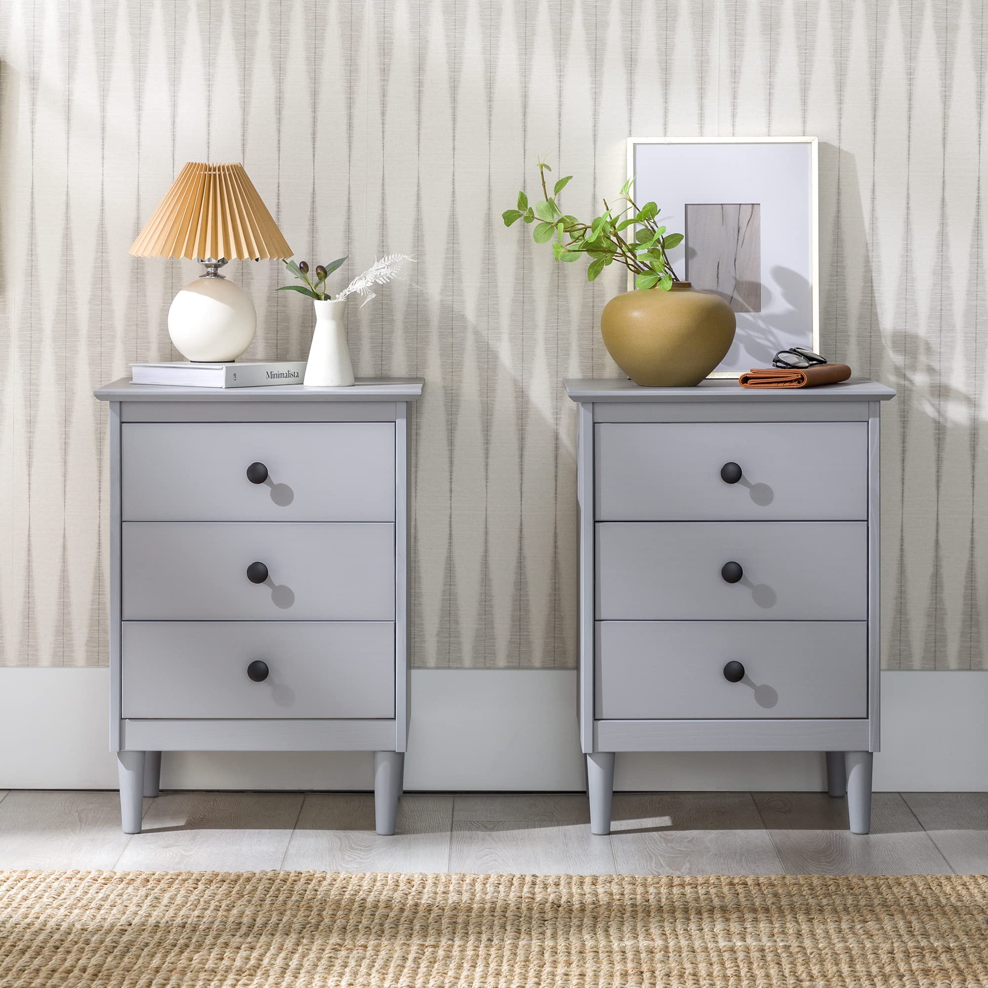 Myron Modern 3-Drawer Nightstands, Set of 2, Grey