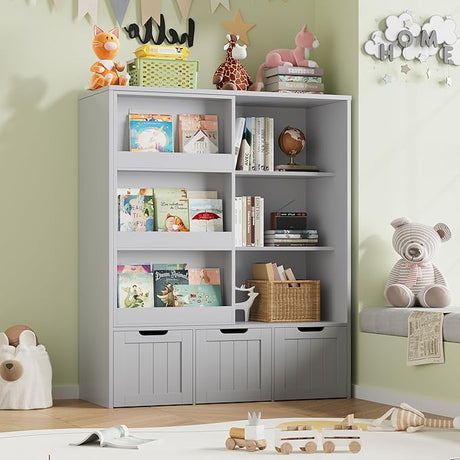 Toy Storage Organizer with Sliding Book Shelf, Toy Organizers and Storage