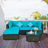 5 Pieces Patio Conversation Set, Outdoor Rattan Wicker Furniture Set