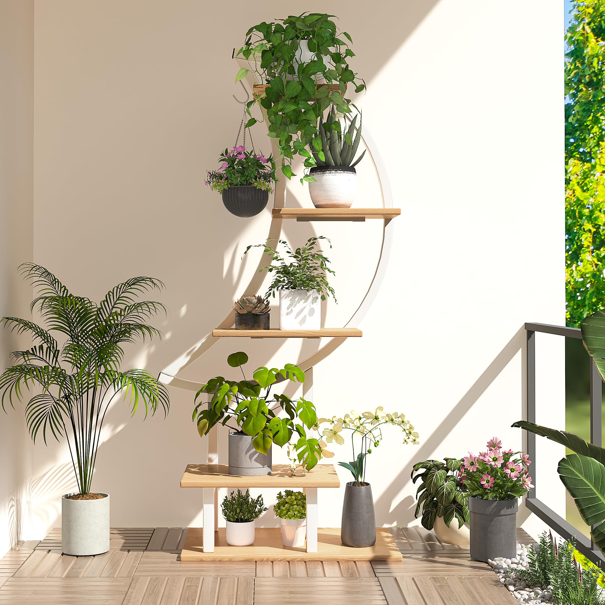 LunaGlow Corner Plant Stand - Tall 5-Tier Indoor Shelf with Grow Lights