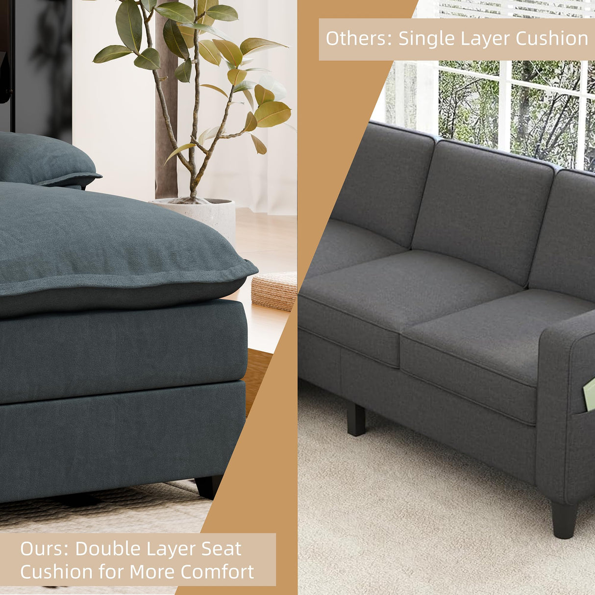 Sectional Couches for Living Room, U-Shaped Couch 4 Seat Sofa Set with Double Chaises,