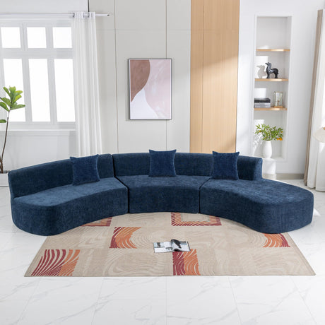 Modern Minimalist Curved Sofa with 3 Soft Throw Pillows