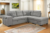 100 inch Linen Sectional Sleeper Sofa with Pull Out Bed, L Shaped Convertible Sectional