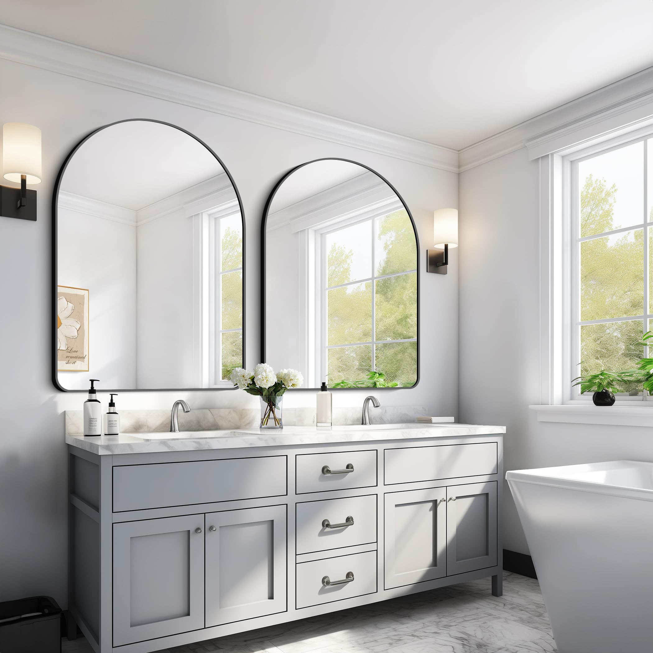 Arched Bathroom Mirror,  Black Arched Mirror for Bathroom