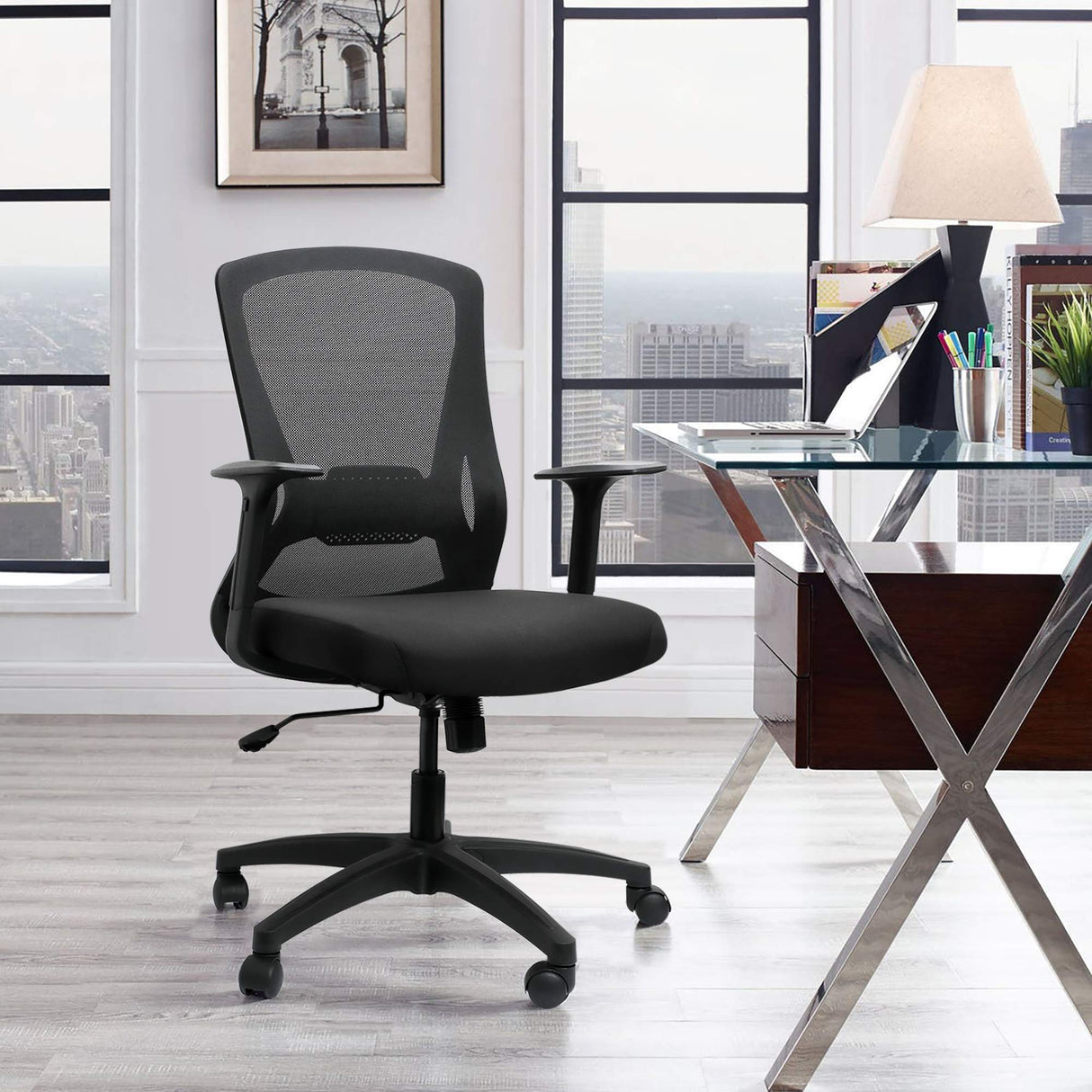 Mesh Office Chair Ergonomic Mid Back Swivel Black Computer Desk Chair