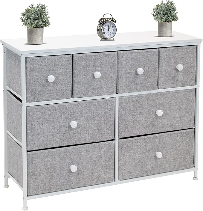 Dresser with 8 Faux Wood Drawers - Chest Organizer Unit with Steel Frame Wood Top