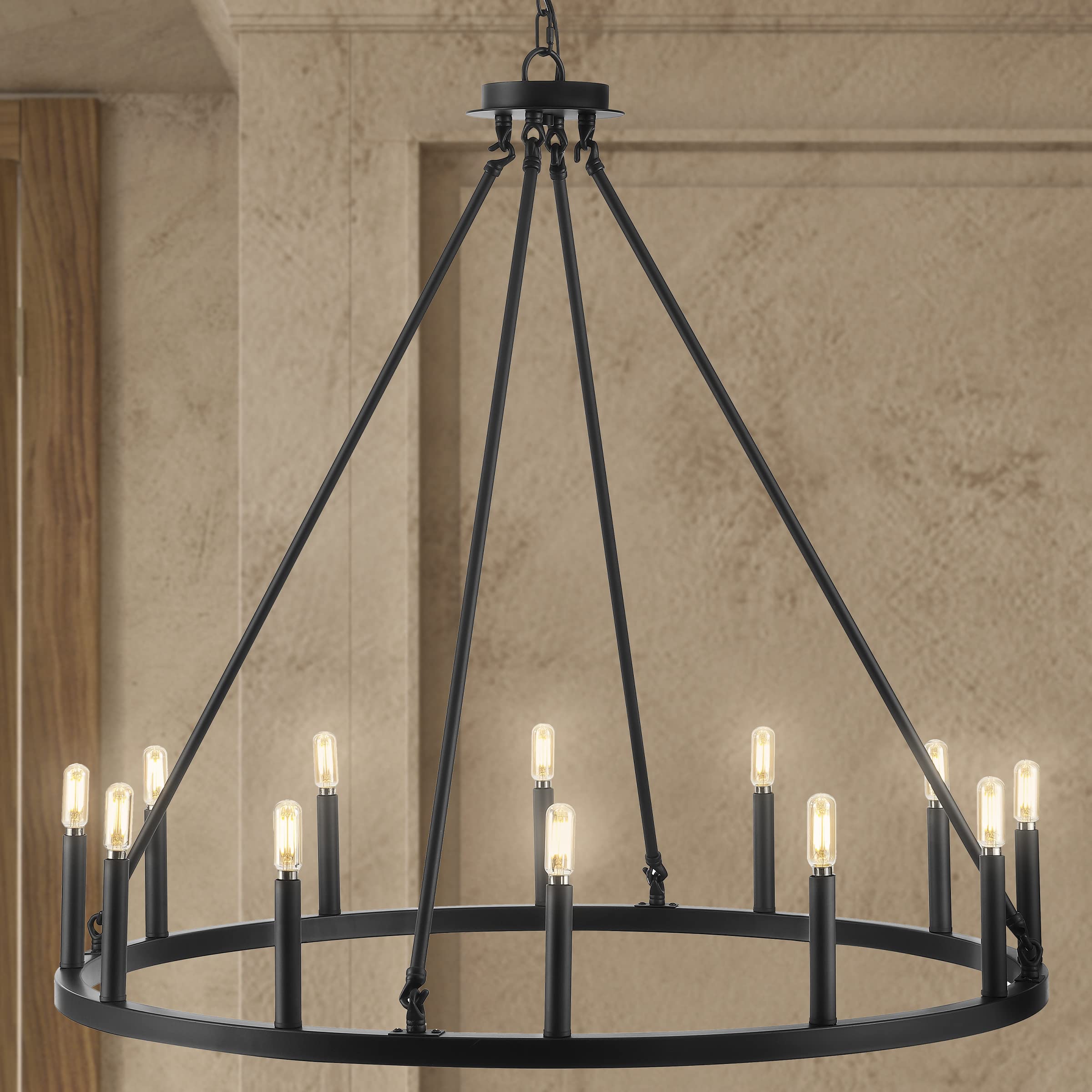 JYL7497A 36" 12-Light Gio Iron Farmhouse Classic Industrial Ring LED Chandelier