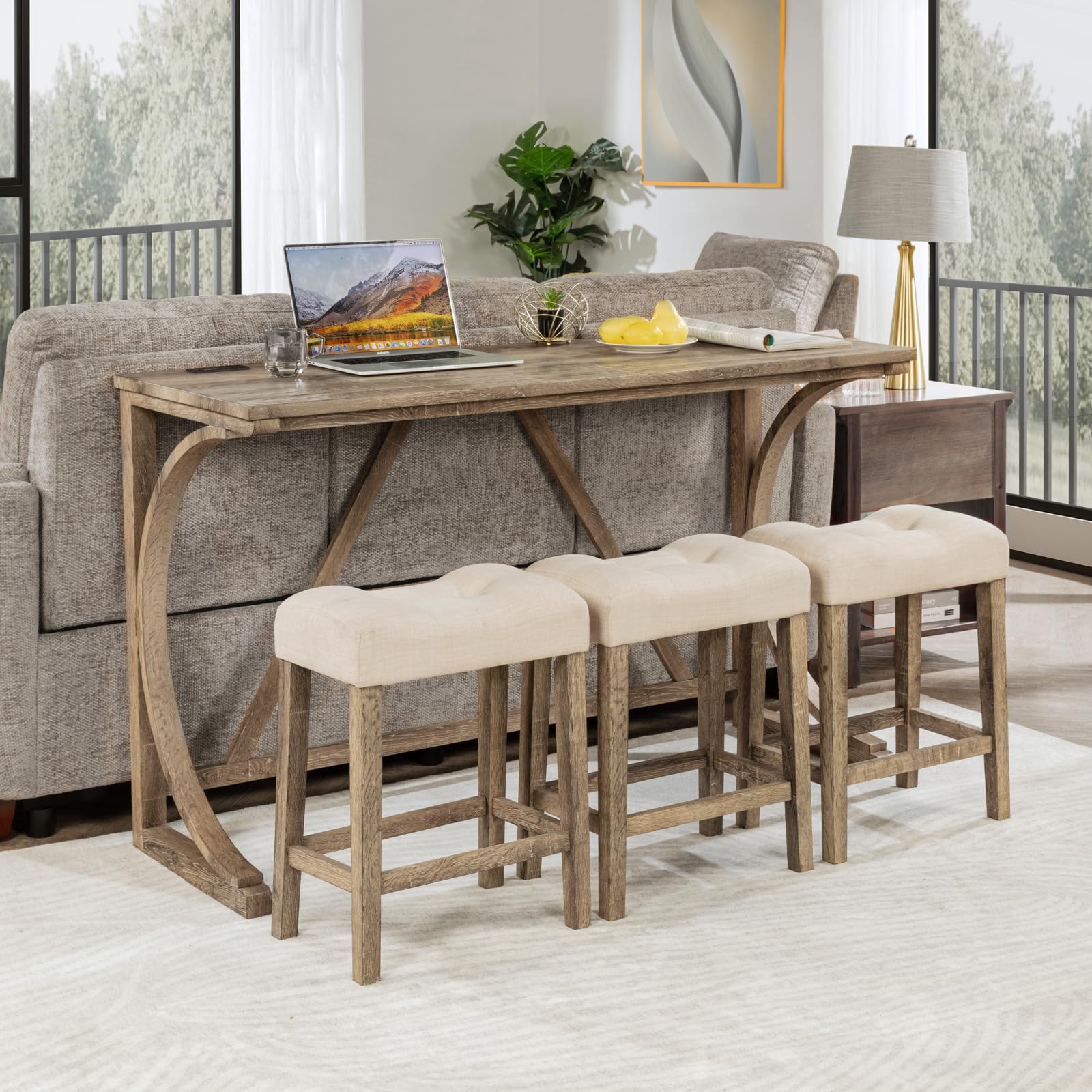 4-Piece Bar Table Set with Power Outlet - Counter Height Dining Set