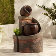 Outdoor Floor Cascading Water Fountain 35" High with LED Light Planter Box for Garden