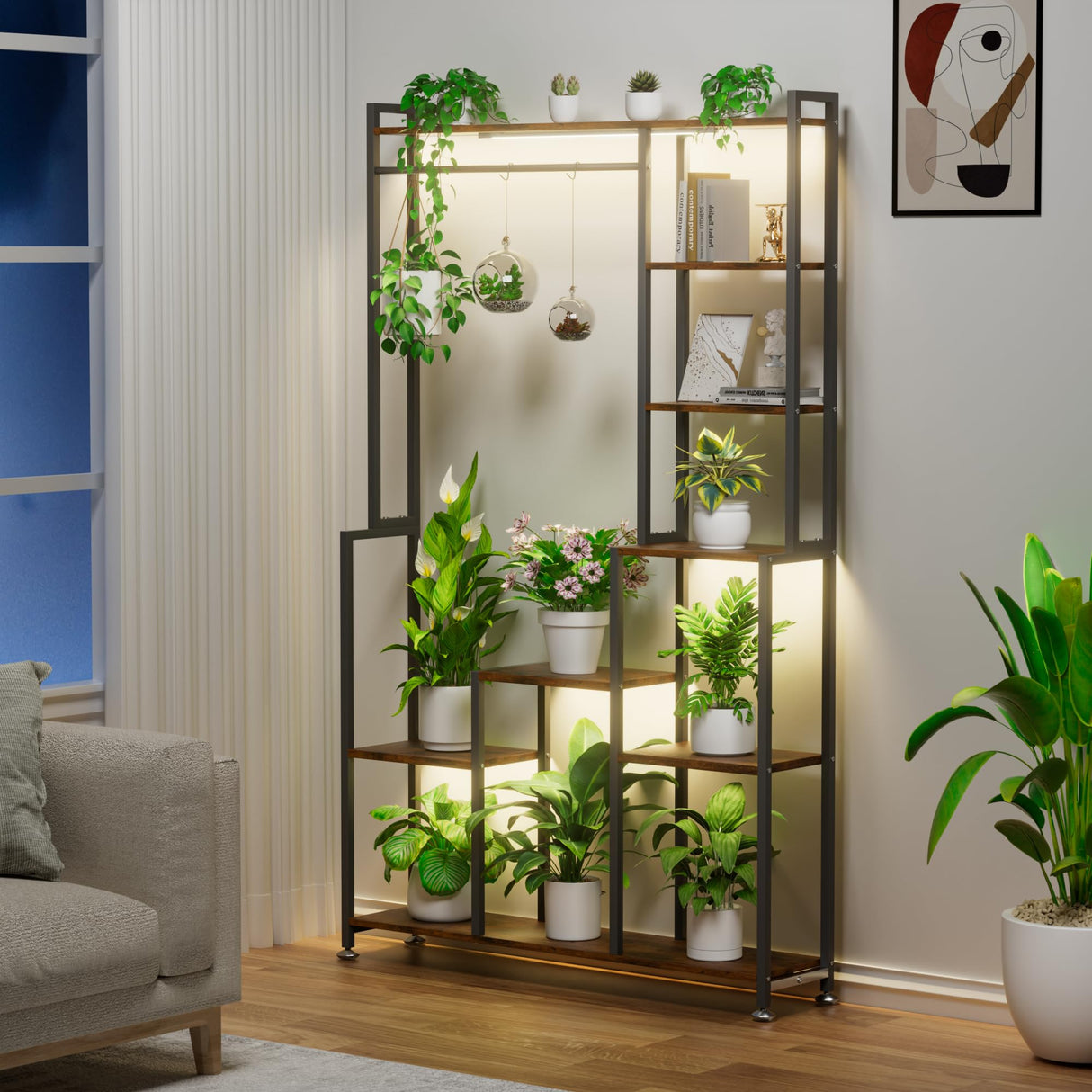 Plant Stand Indoor with Grow Light - 71 Inches Tall Plant Shelf 8 Tiered Metal Plant Stand