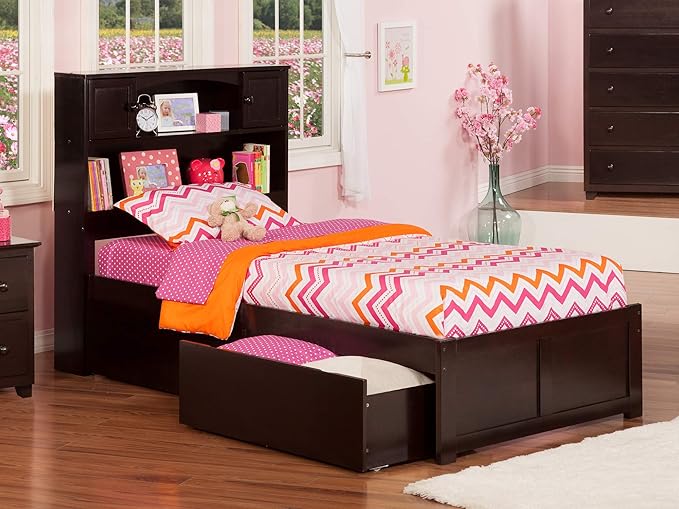 Newport Twin XL Platform Bed with Footboard and Storage Drawers, Grey