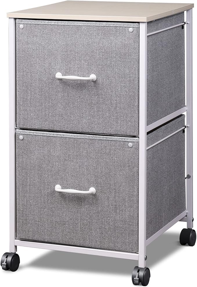 2 Drawer Mobile File Cabinet, Rolling Printer Stand, Fabric Vertical Filing Cabinet fits A4