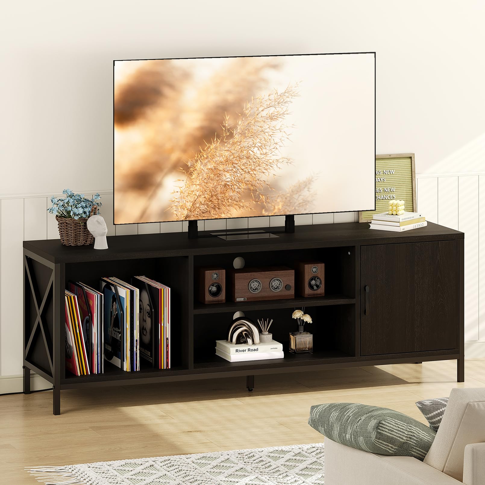 55 Inch TV Stand with Storage - Entertainment Center for TVs up to 70 Inches