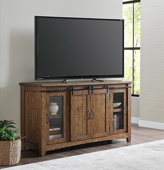 70" TV Stand, Antique Black & Aged Distressed Pine