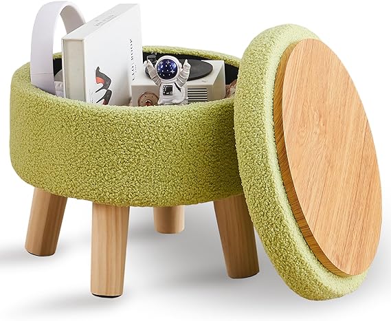 Storage Ottoman, Modern Round Footrest with Soft Padded Seat