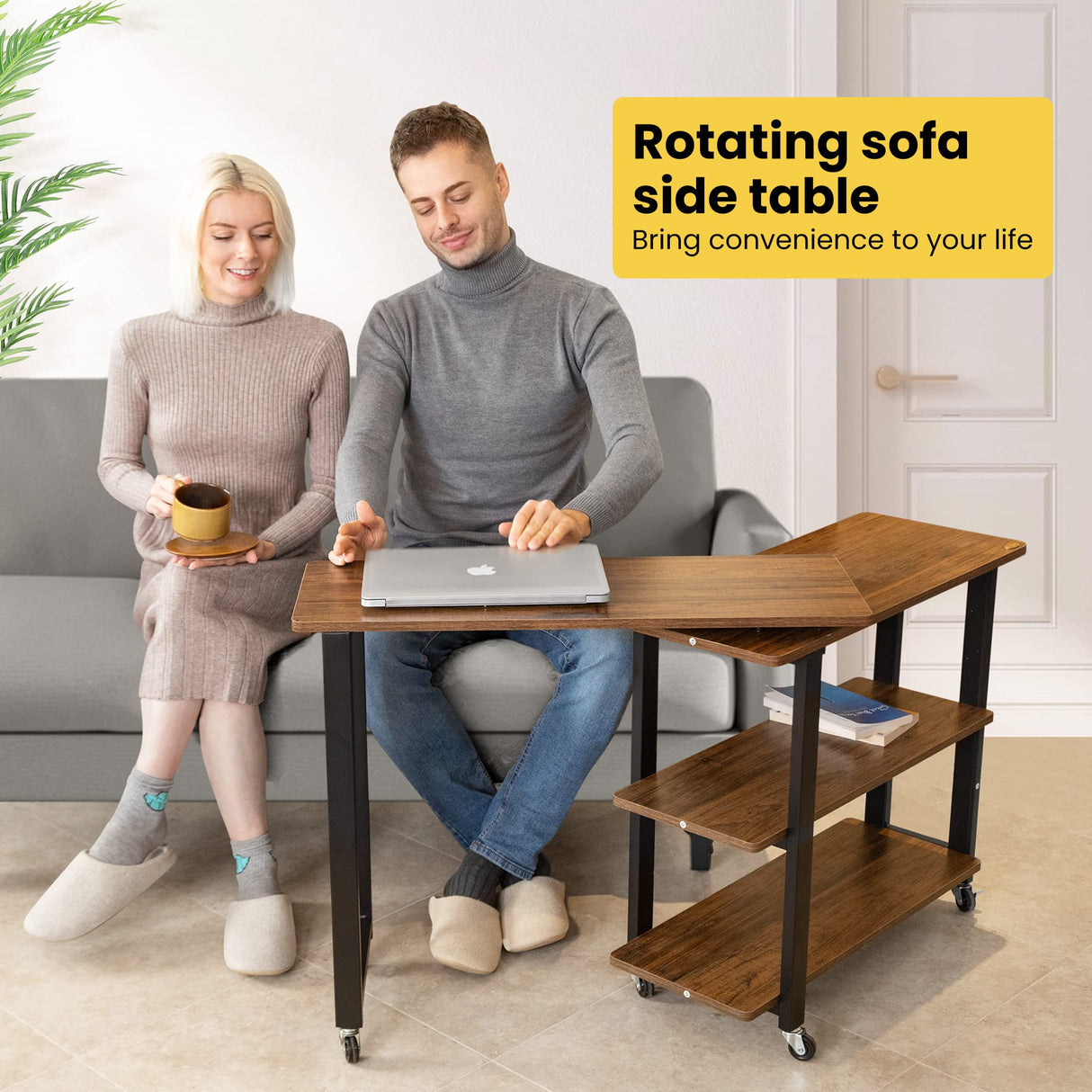 Sofa Side Table 360° Rotating Mobile End Table Movable Laptop Table