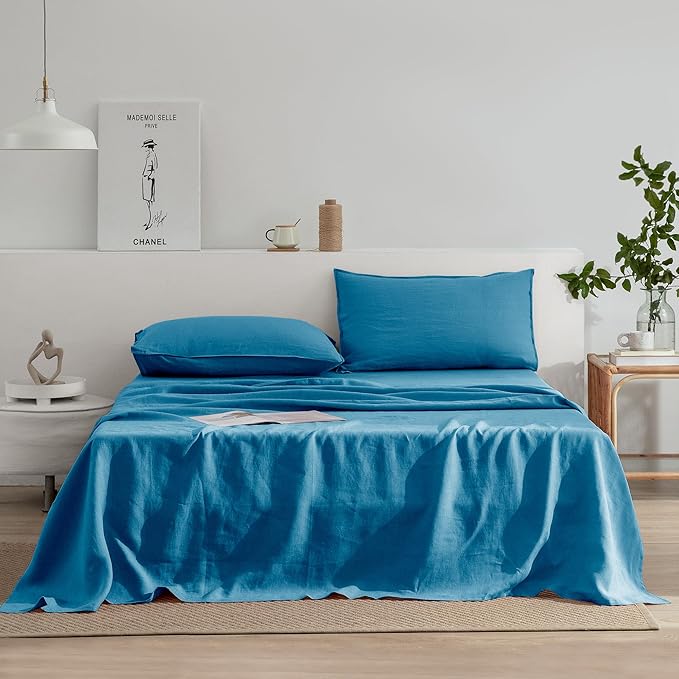 Linen Sheets Set King Size,100% French Stonewash Pure Linen Sheets Set,4Pieces
