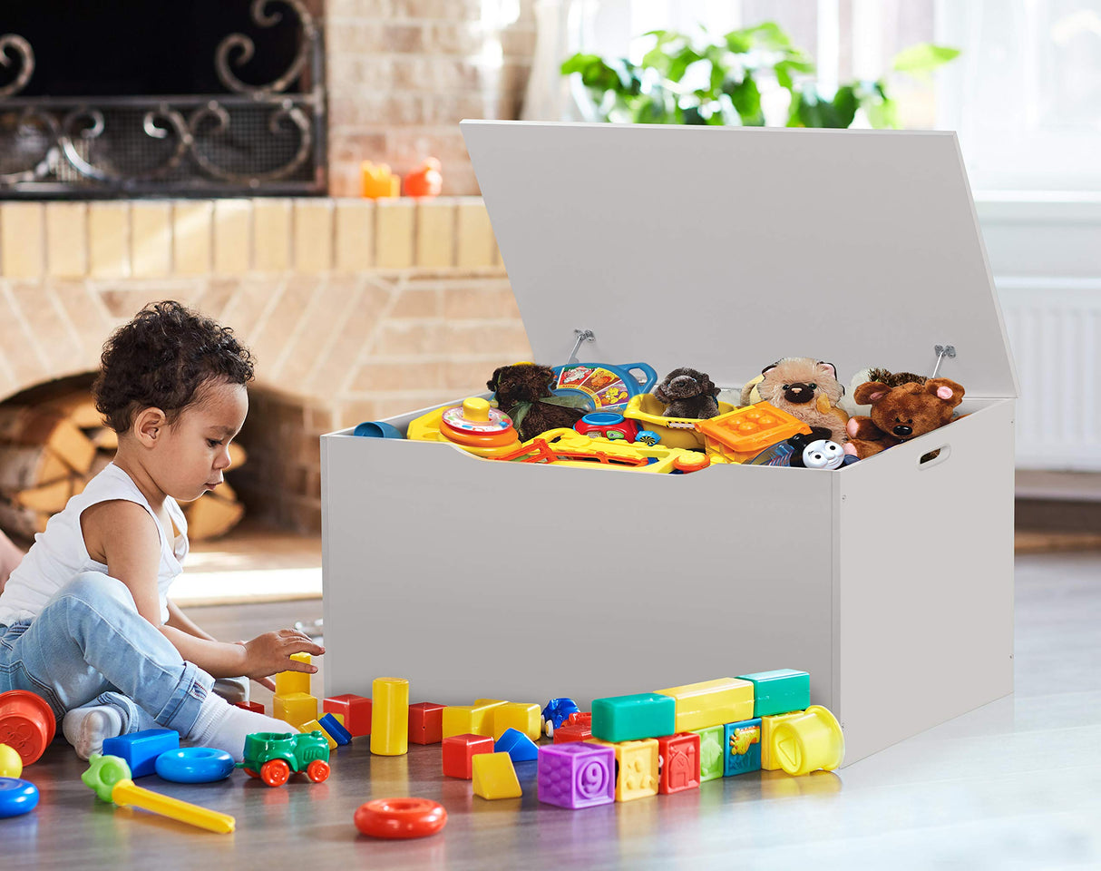 Top Toy Box and Storage Bench Seat with Safety Hinges - White