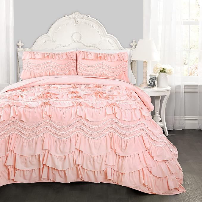 Kemmy Quilt - Ruffled Textured 3 Piece Full Queen Size Bedding Set, White