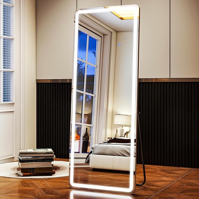 LED Rectangular Corner White Full Length Mirror - 20“ x 63” Brightness Adjustable