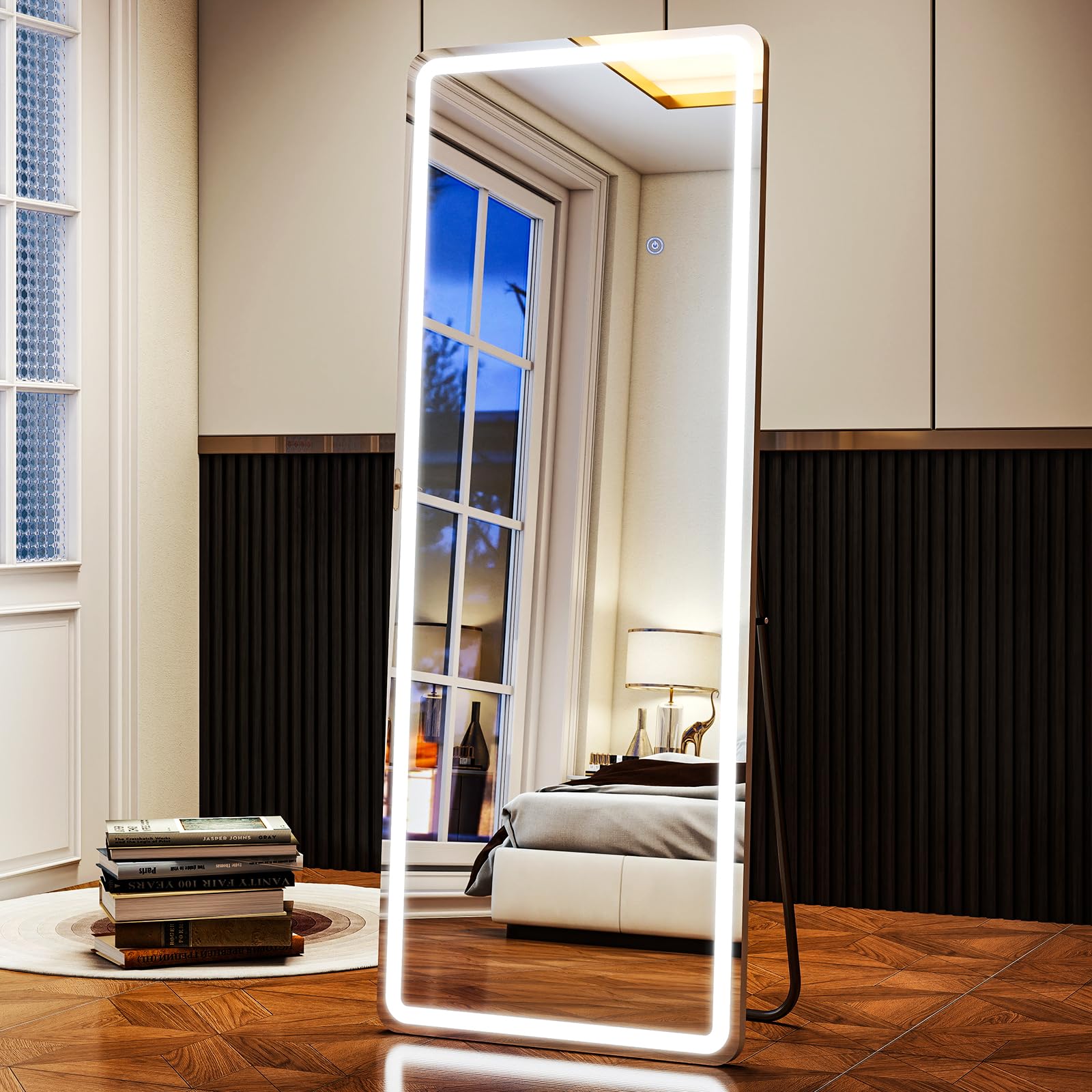 LED Rectangular Corner White Full Length Mirror - 20“ x 63” Brightness Adjustable