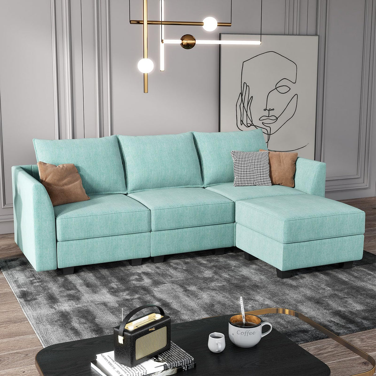 Reversible Sectional Sofa Couch, Modern Apartment L-Shaped Couch Modular Sectional