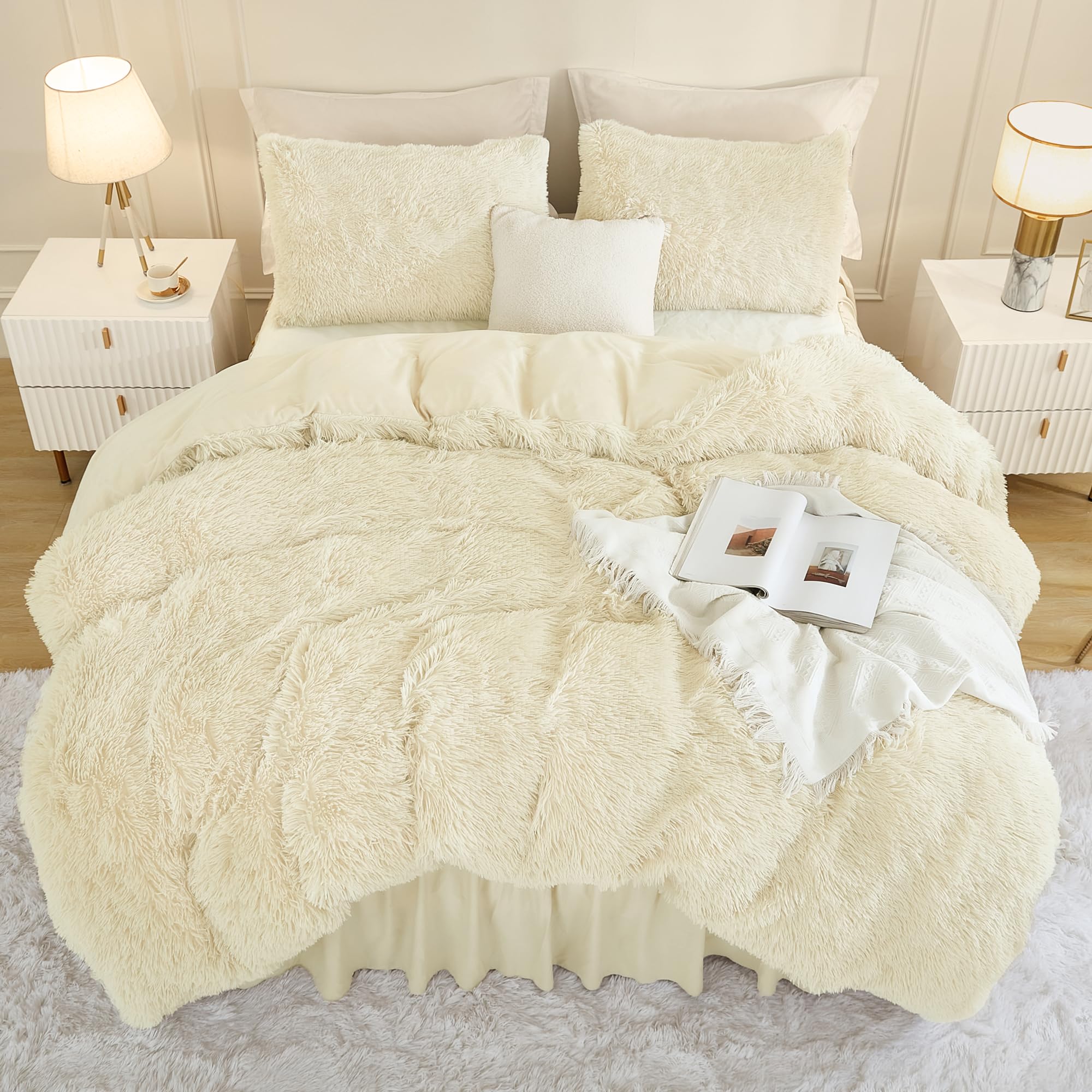 Faux Fur Beige Comforter Set King Size