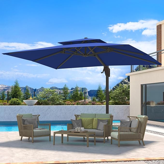 10 X 13 FT Cantilever Patio Umbrella Outdoor Heavy Duty Double Top Windproof Rectangle Offset Umbrellas