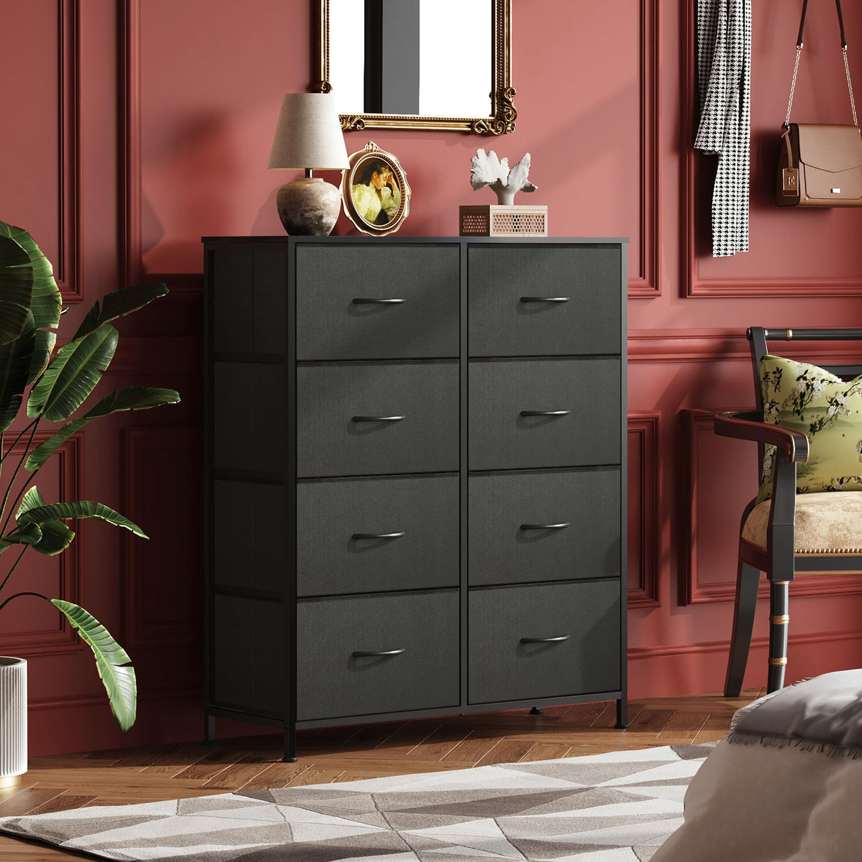 Fabric Dresser for Bedroom, Tall Dresser with 8 Drawers, Storage Tower with Fabric Bins,