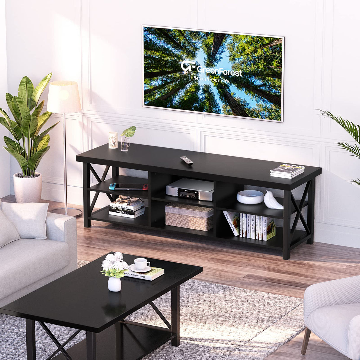 TV Stand for TV up to 65 inches, Entertainment Center with 6 Storage Cabinet