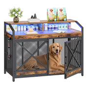 43.3" Dog Crate Furniture with LED Lights & Storage Shelves