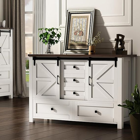 10 Drawer Dresser, 55" Modern White Dresser & Chests of Drawers