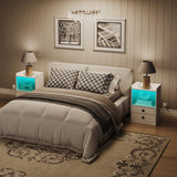 Nightstand with Charging Station, Modern Night Stand with LED Lights