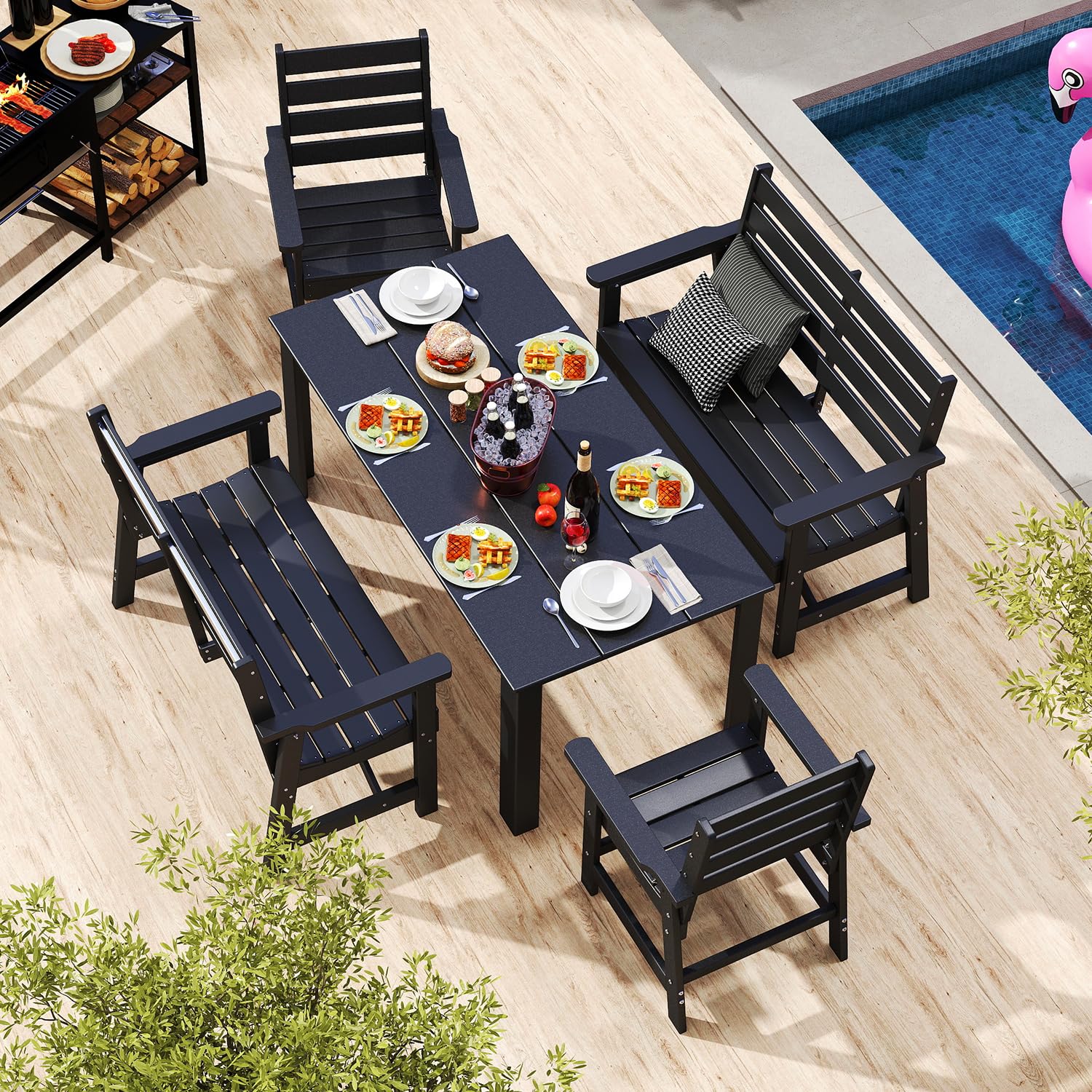 Outdoor Bench | HDPE Plastic | Garden Benches | All Weather | for Outdoors Patio