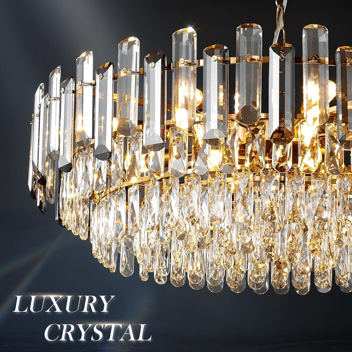 Gold Crystal Chandelier 31.5" Modern Crystal Chandelier