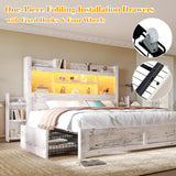 King Bed Frame with 49.6" Bookcase Headboard & 2 Detachable Bedside Stoage Racks