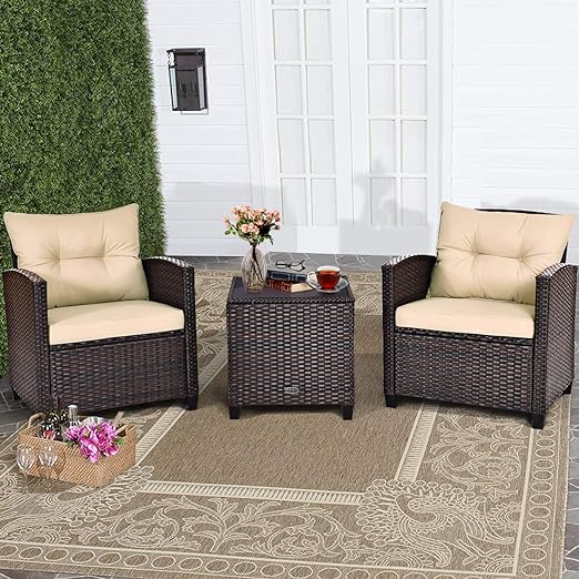 Wicker Patio Furniture Sets - 3 Pieces Rattan Sofa Set