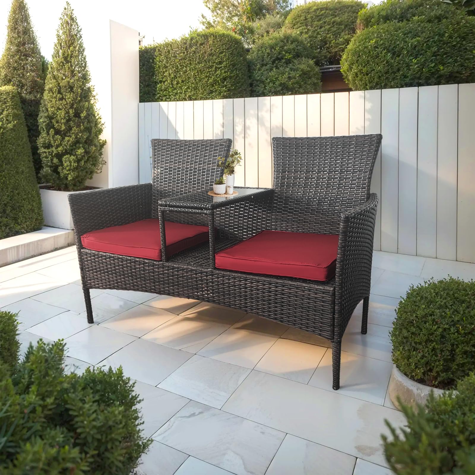 Outdoor Rattan Patio Loveseat,Wicker 2-Seat Outdoor Loveseat With Cushions